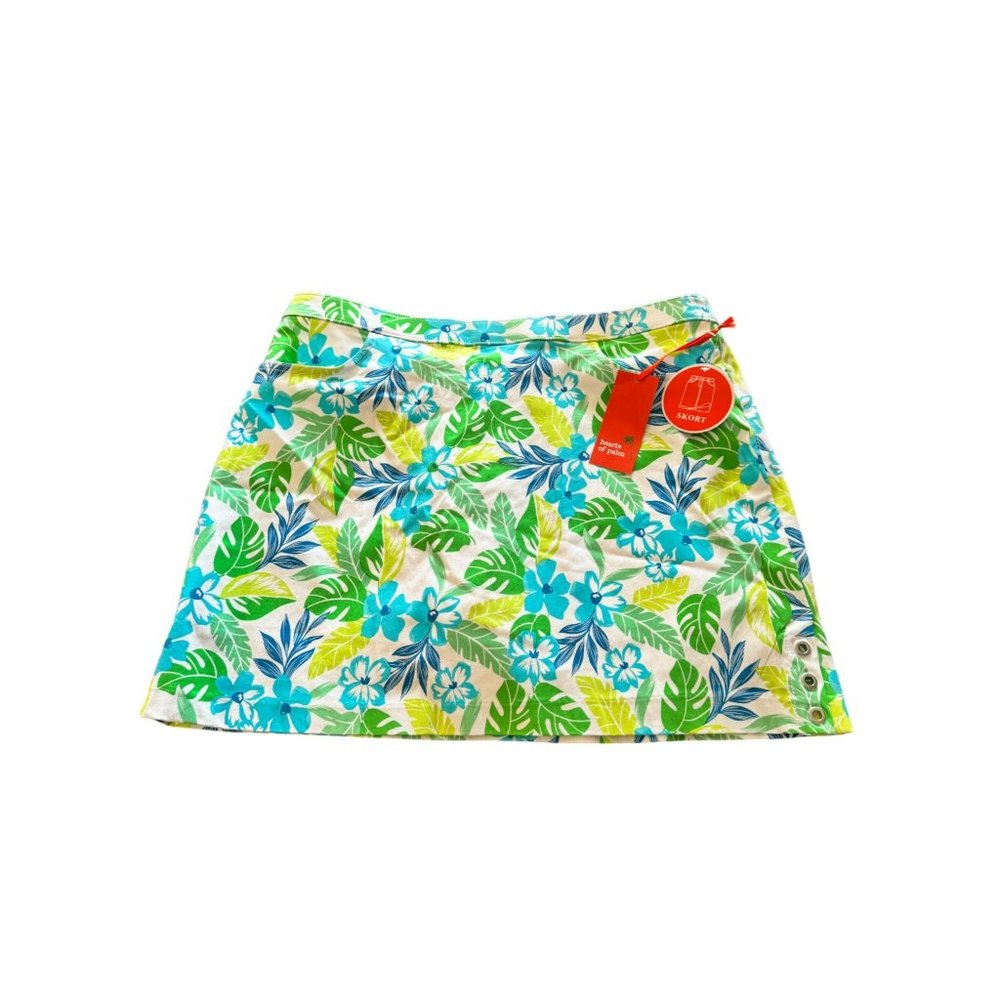 Hearts of Palm Skort Blue Green Flower Leaf Design Women Size 18 - Picture 1 of 7